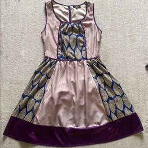 Ryu Pink and Purple Leaf Pattern Kids Dress